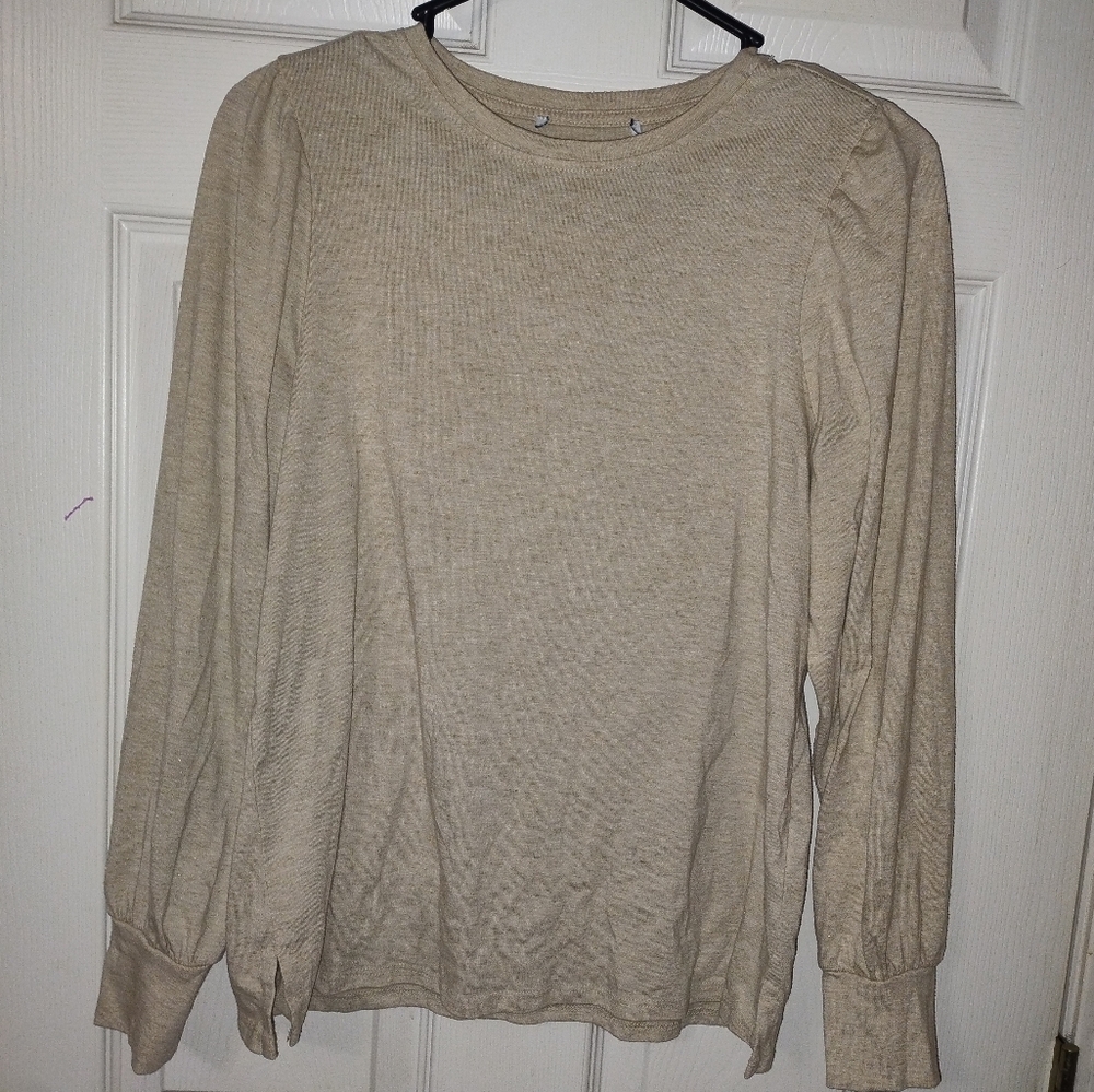 Women's Beige Long Sleeve Top With Gold Sparkles